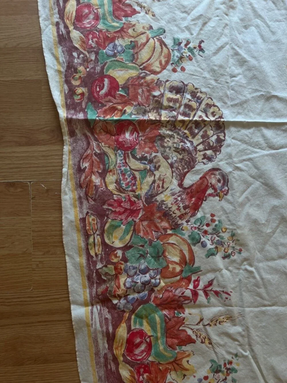 Vintage Oval Thanksgiving Tablecloth Fall Harvest Turkey Design 54